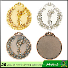 OEM Custom Torch with Olive Branch Logo Sliver Sport Medals of Olympic, School Sports Meet Metal Medal